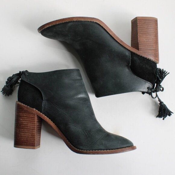 Madewell x Sézane Black Leather High Heel Tassel Boots Booties Size 8.5 - Picture 4 of 8